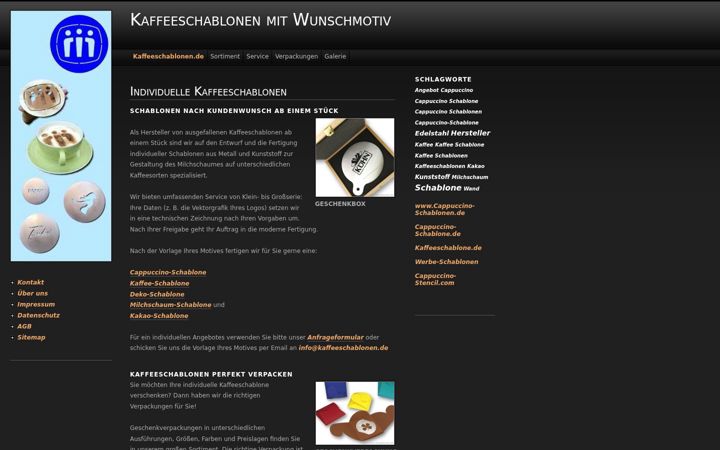 Screenshot of kaffeeschablonen.de