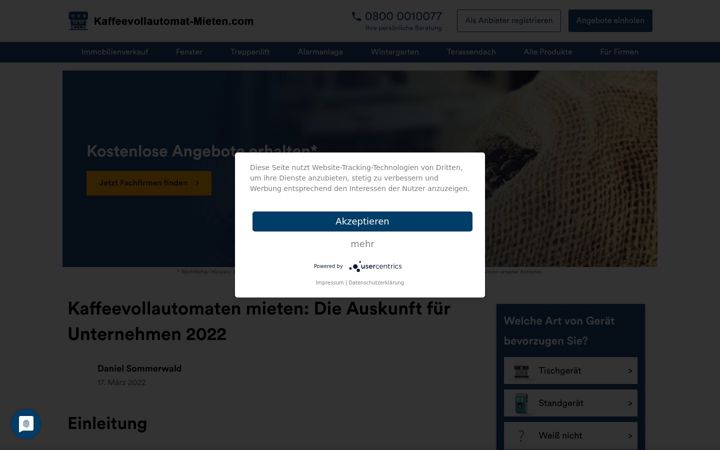 Screenshot of kaffeevollautomat-mieten.com
