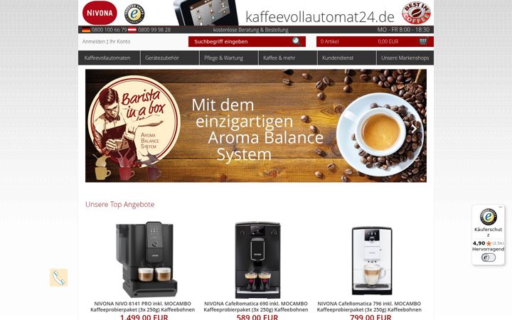 Screenshot of kaffeevollautomat24.de
