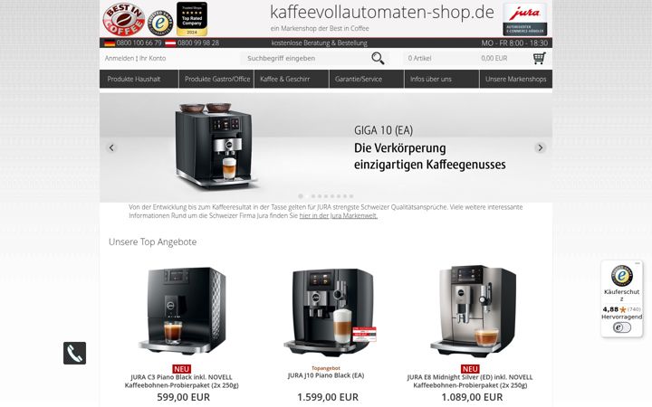 Screenshot of kaffeevollautomaten-shop.de
