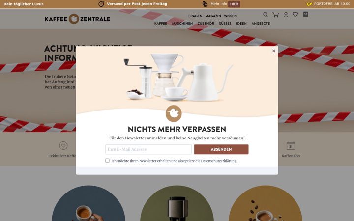 Screenshot of kaffeezentrale.at