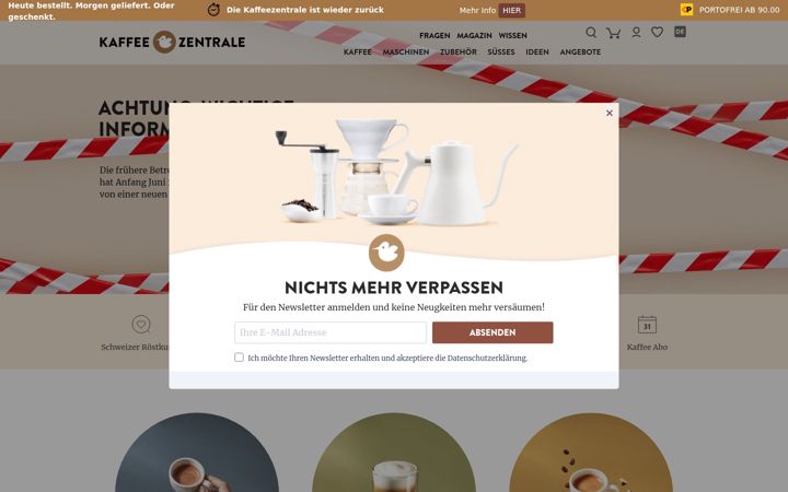 Screenshot of kaffeezentrale.ch