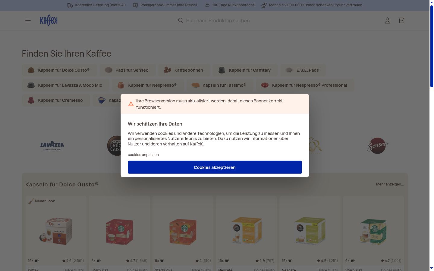 Screenshot des Einwilligungsbanners vor jeglicher Interaktion