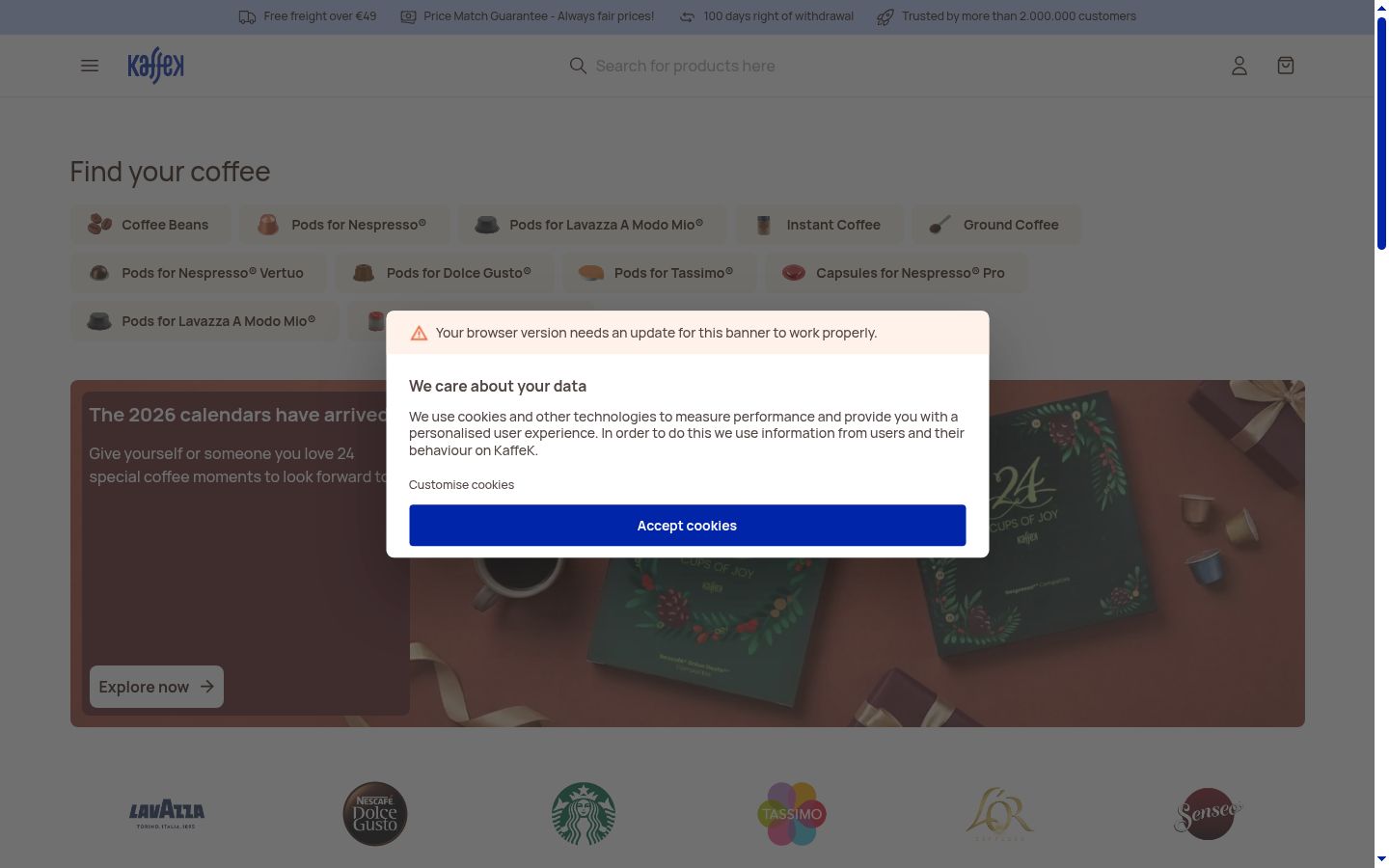 Snímek obrazovky baneru souhlasu zobrazeného před jakoukoli interakcí