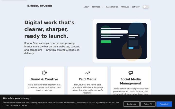 Screenshot of kagoolstudios.com