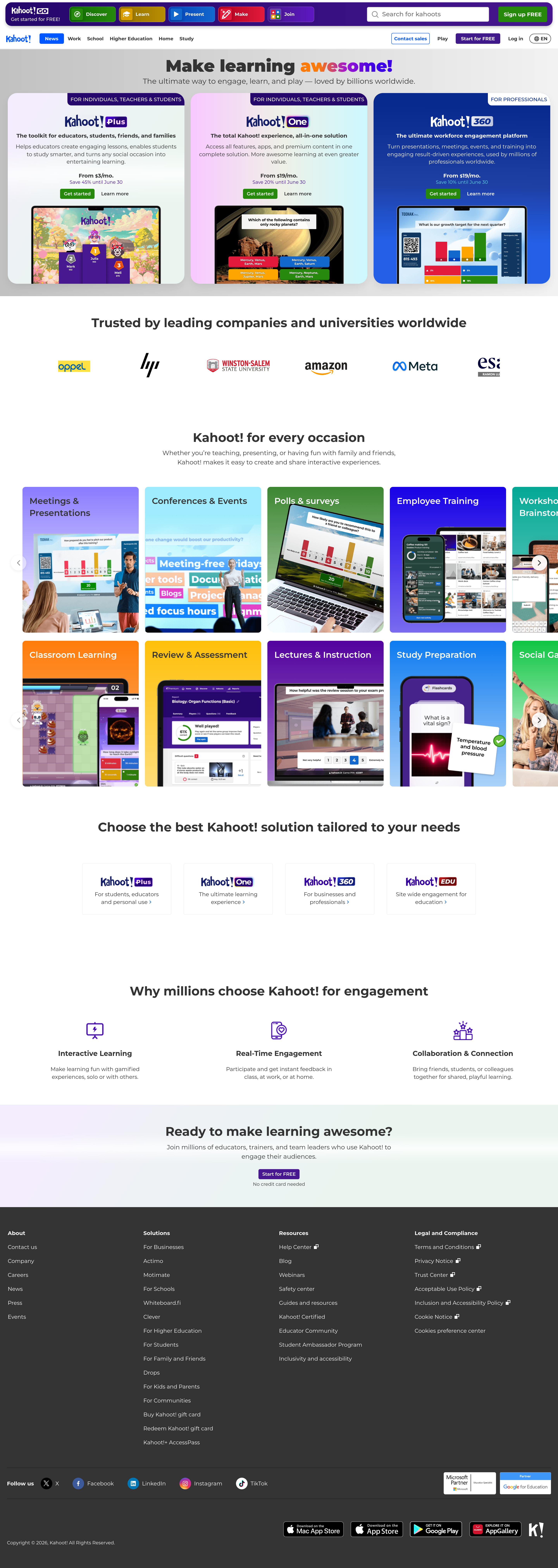 Screenshot of kahoot.com