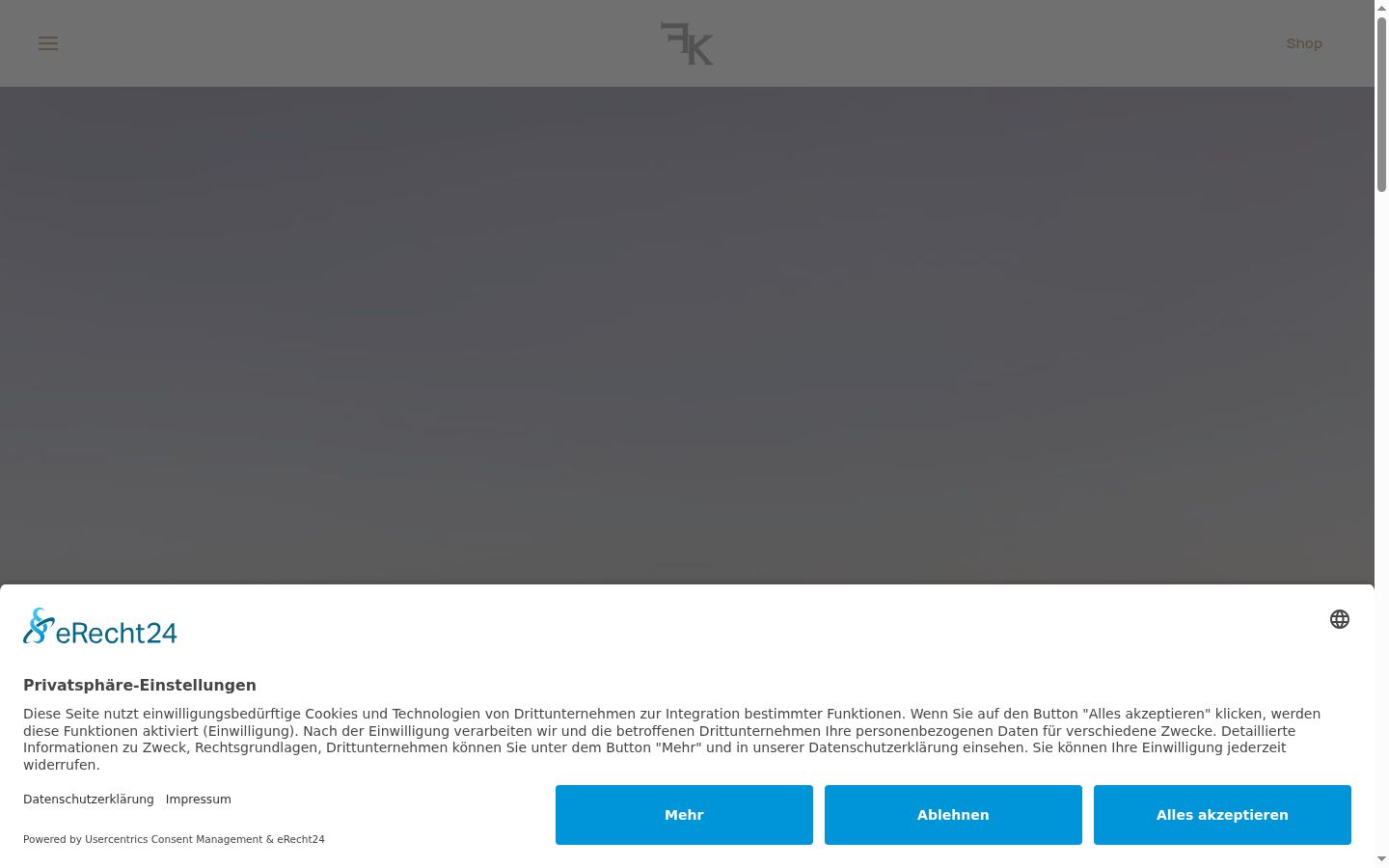 Screenshot des Einwilligungsbanners vor jeglicher Interaktion