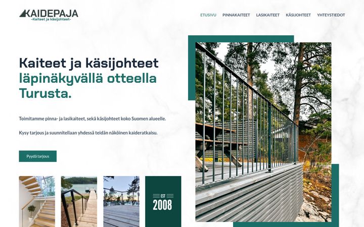 Kuvakaappaus sivustosta kaidepaja.fi
