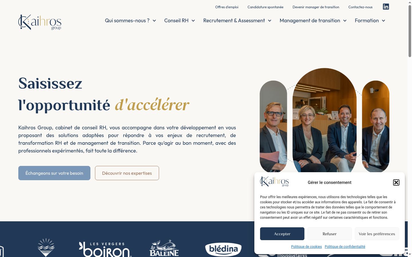 Capture d'écran de la bannière de consentement affichée avant toute interaction