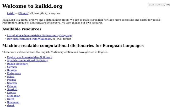 Screenshot of kaikki.org