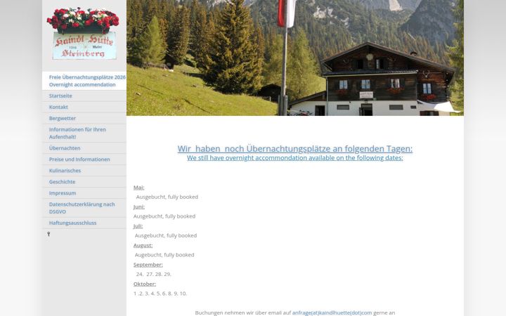 Screenshot of kaindlhuette.com