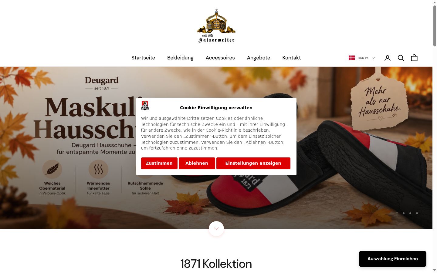Screenshot des Einwilligungsbanners vor jeglicher Interaktion