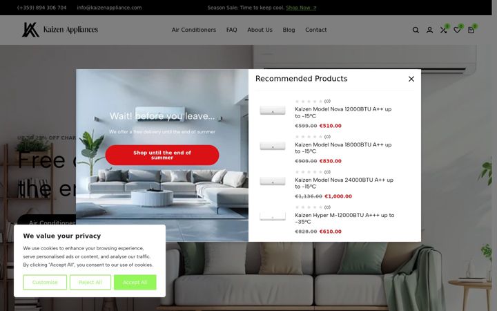 Screenshot of kaizenappliance.com
