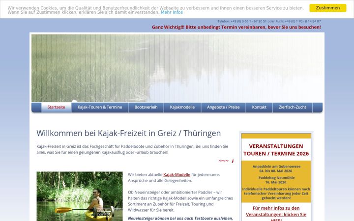 Screenshot of kajakfreizeit-greiz.de