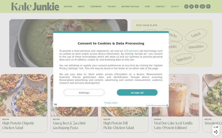 Screenshot of kalejunkie.com