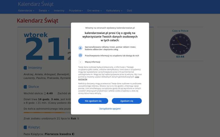 Screenshot of kalendarzswiat.pl