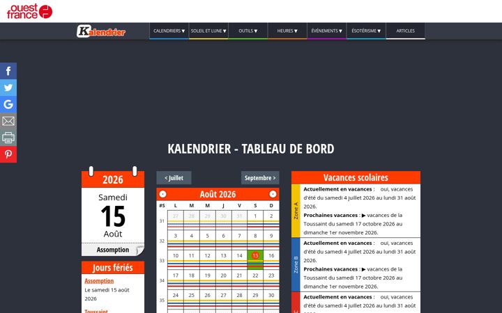 Screenshot of kalendrier.ouest-france.fr