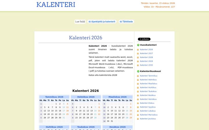 Screenshot of kalenteri.org