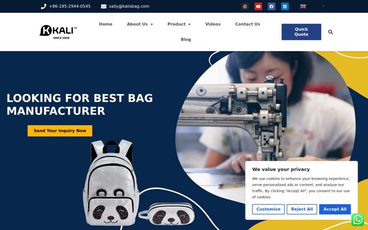 Screenshot of kalisbags.com
