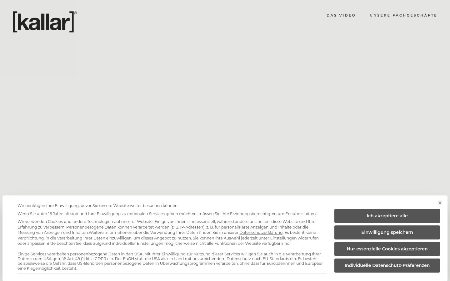 Screenshot des Einwilligungsbanners vor jeglicher Interaktion