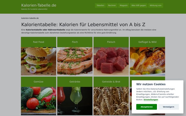 Screenshot of kalorien-tabelle.de