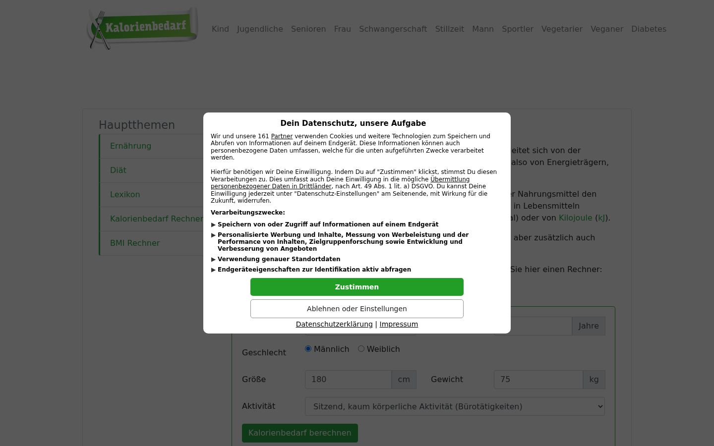 Screenshot van de toestemmingsbanner zoals getoond vóór enige interactie