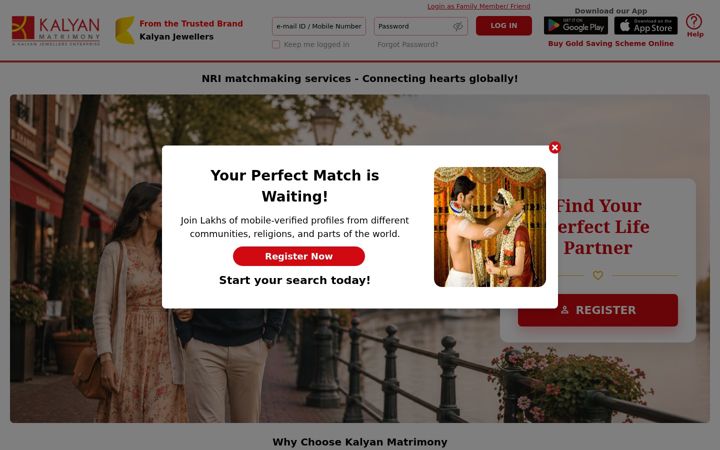 Screenshot of kalyanmatrimony.com