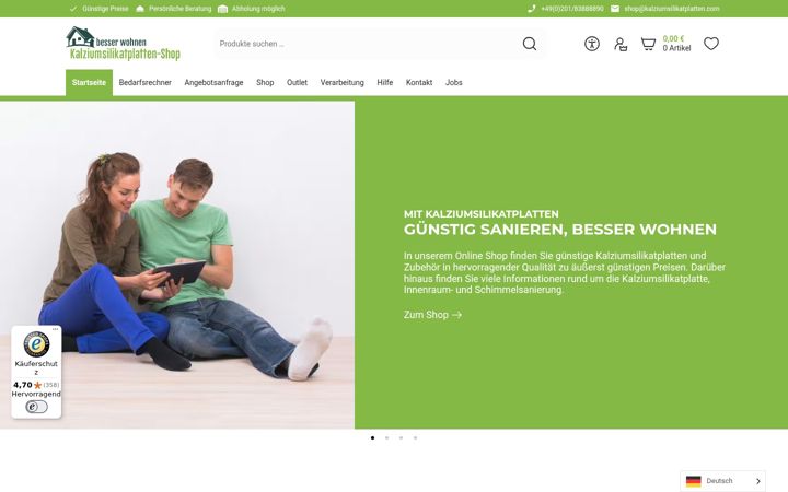 Screenshot of kalziumsilikatplatten.com