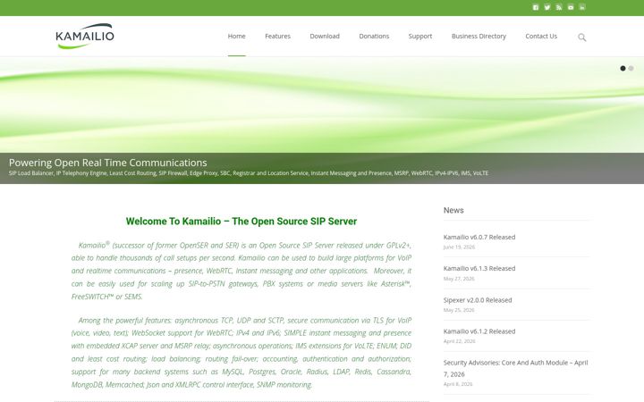 Screenshot of kamailio.org