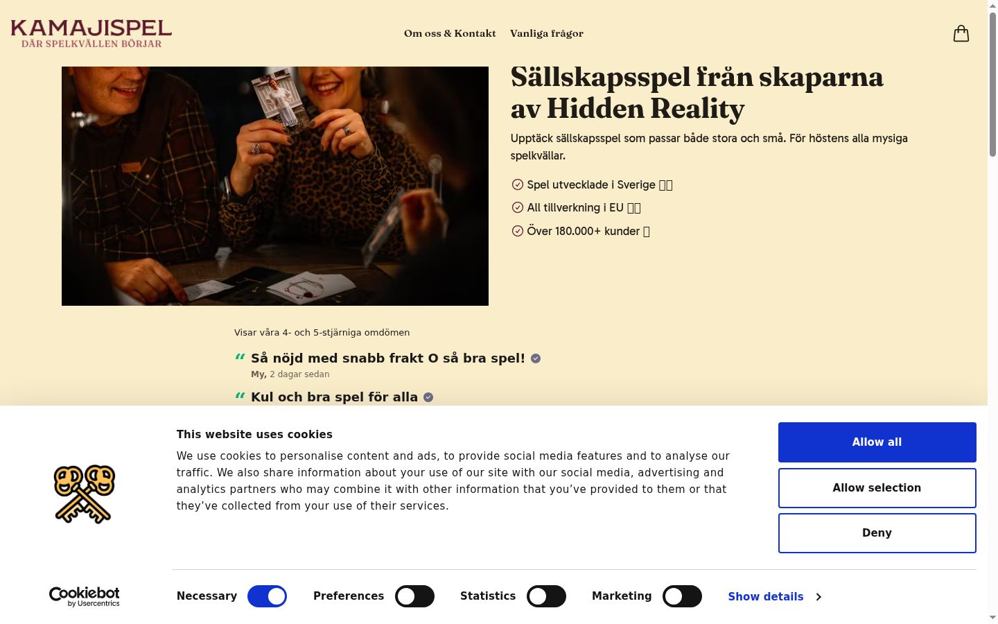 Skærmbillede af samtykkebanneret, som det blev vist før nogen interaktion