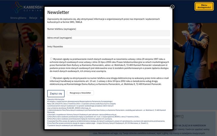 Screenshot of kamienskidomkultury.pl