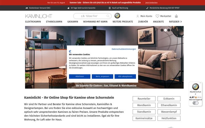 Screenshot of kaminlicht.de