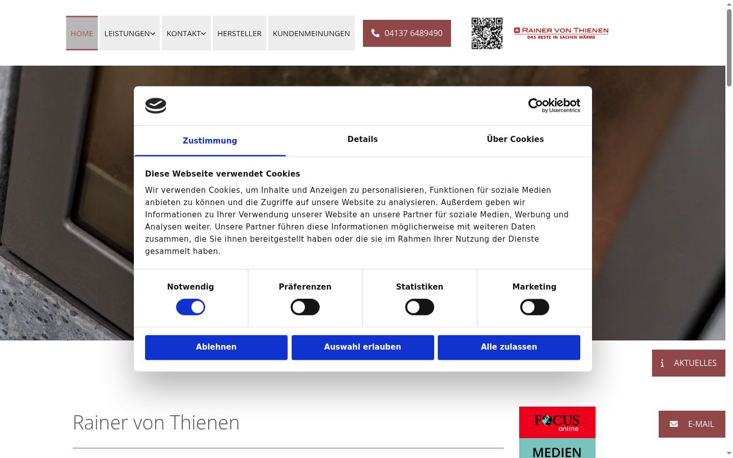 Screenshot del banner di consenso mostrato prima di qualsiasi interazione