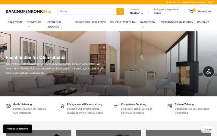 Screenshot of kaminofenrohr24.de