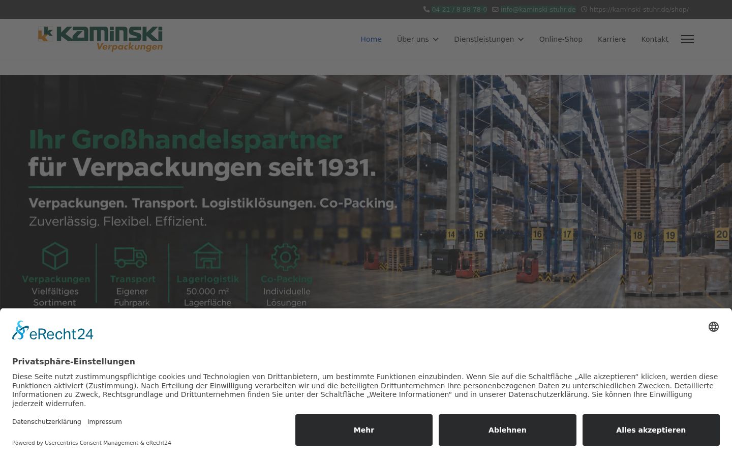 Screenshot des Einwilligungsbanners vor jeglicher Interaktion