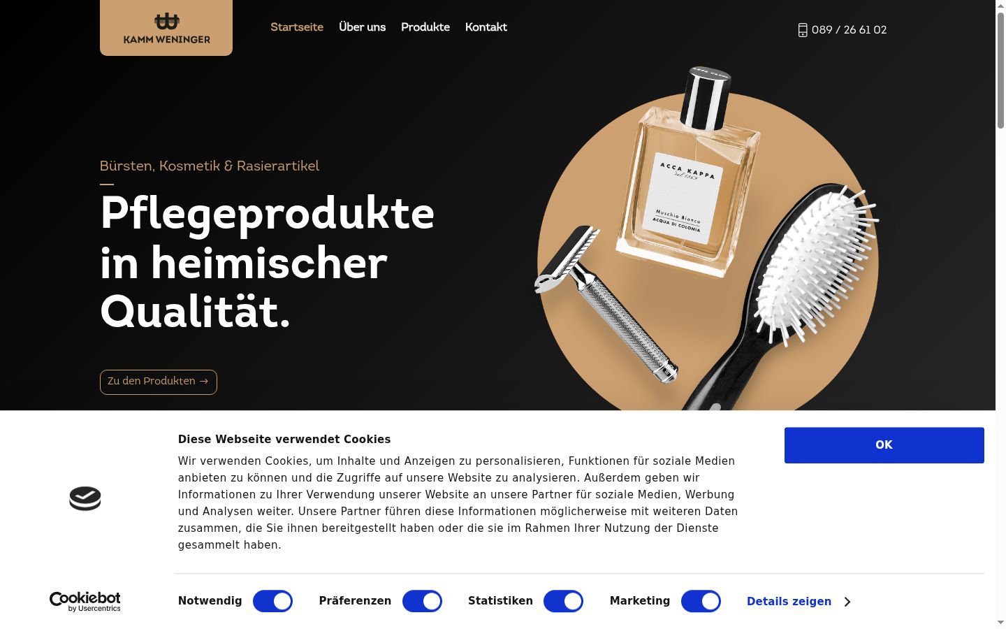Screenshot des Einwilligungsbanners vor jeglicher Interaktion
