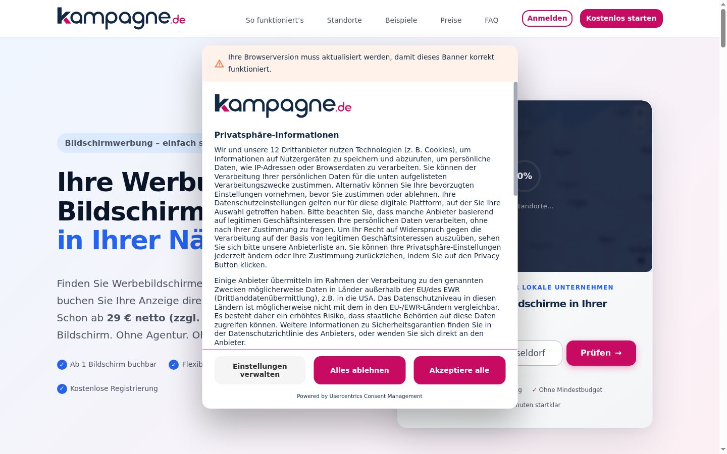 Zrzut ekranu banera zgody wyświetlanego przed jakąkolwiek interakcją