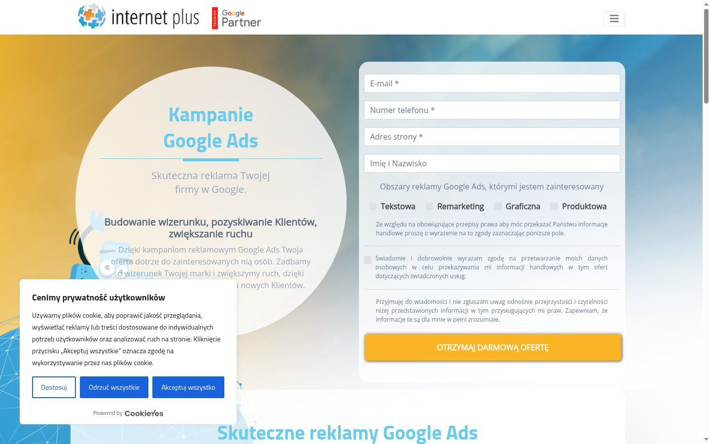 Posnetek zaslona pasice za privolitev, prikazane pred kakršno koli interakcijo