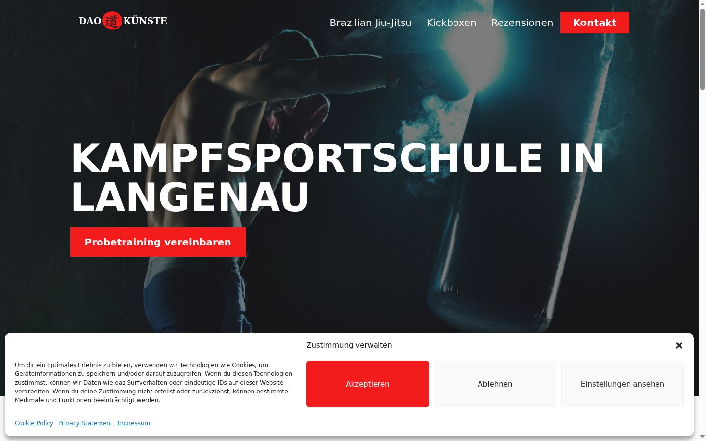 Screenshot des Einwilligungsbanners vor jeglicher Interaktion