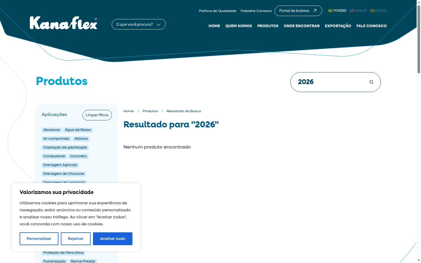 Captura de ecrã do banner de consentimento apresentado antes de qualquer interação