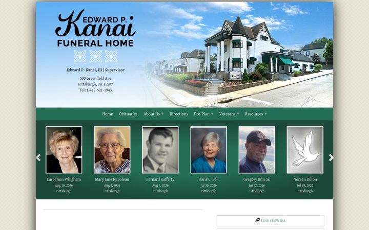 Screenshot of kanaifuneralhome.com