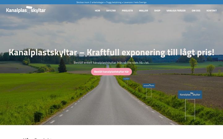 Screenshot of kanalplastskyltar.se