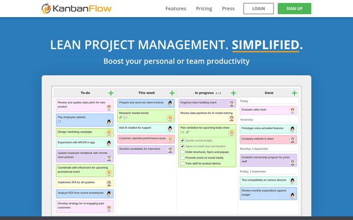 Screenshot of kanbanflow.com