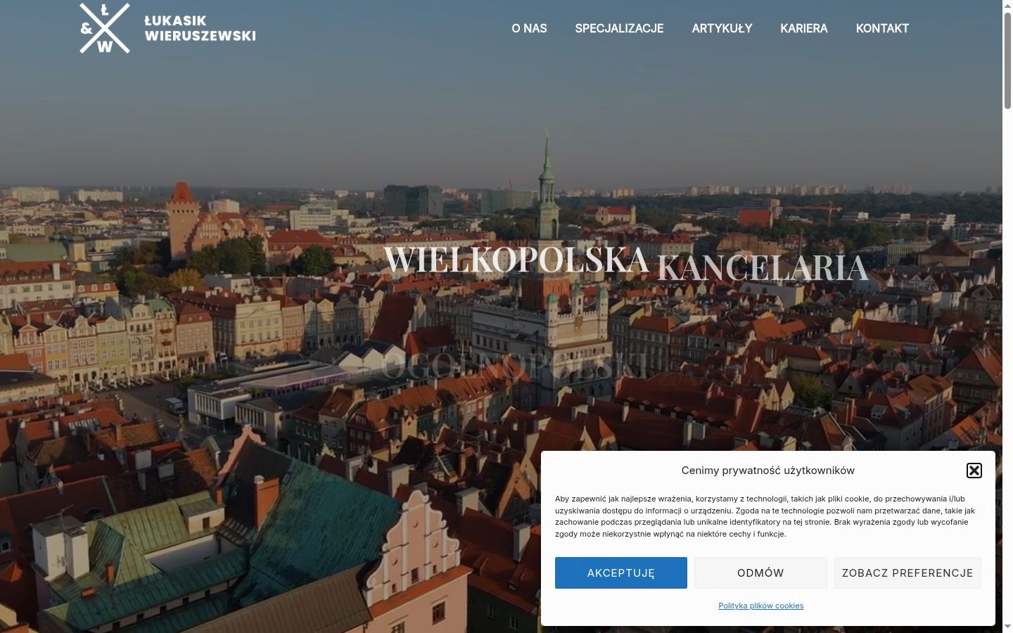 Zrzut ekranu banera zgody wyświetlanego przed jakąkolwiek interakcją