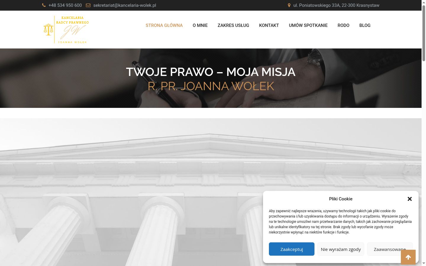 Zrzut ekranu banera zgody wyświetlanego przed jakąkolwiek interakcją