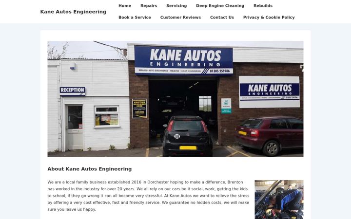 Screenshot of kaneautosengineering.co.uk