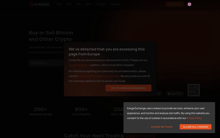Snimka zaslona za kanga.exchange