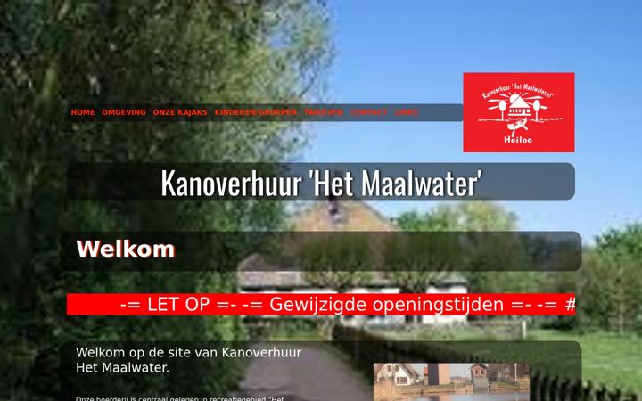 Screenshot of kanoverhuurhetmaalwater.nl