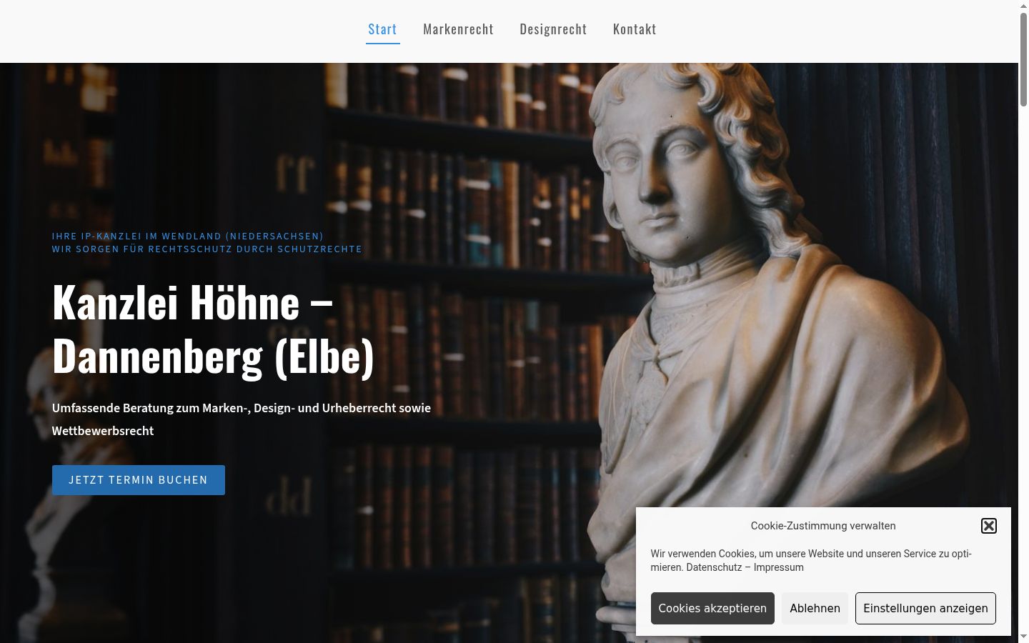 Screenshot des Einwilligungsbanners vor jeglicher Interaktion
