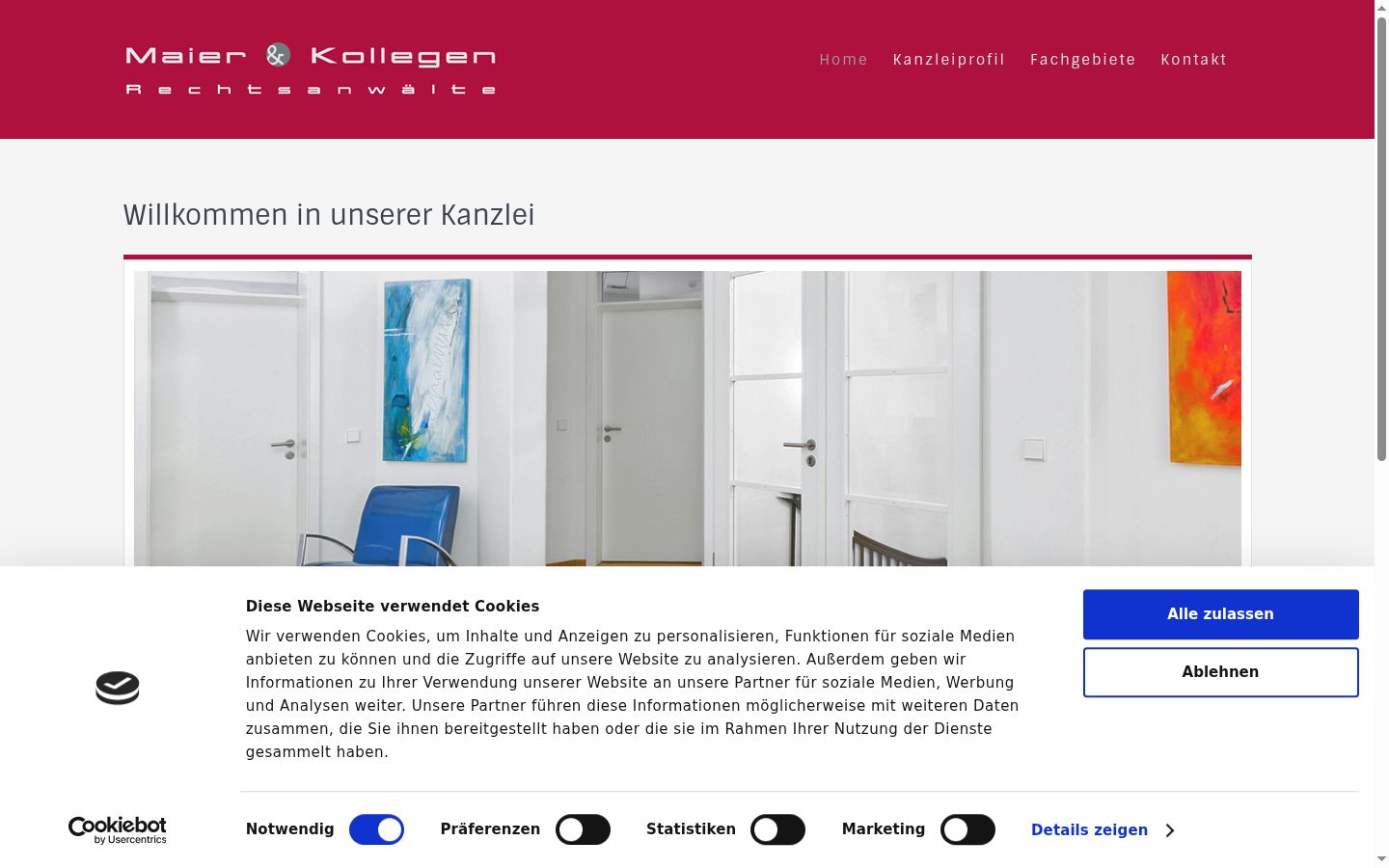 Screenshot des Einwilligungsbanners vor jeglicher Interaktion